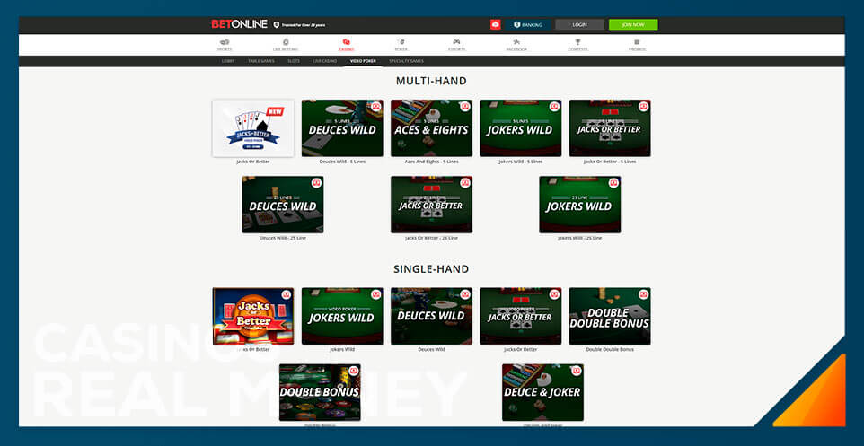 Image of BetOnline Casino Video Poker Games