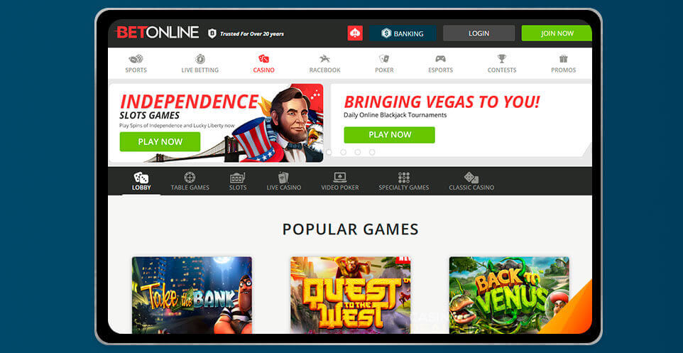 image of BetOnline Casino App on IPad