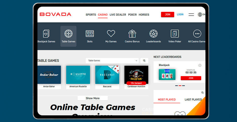 image of Bovada Casino App on IPad