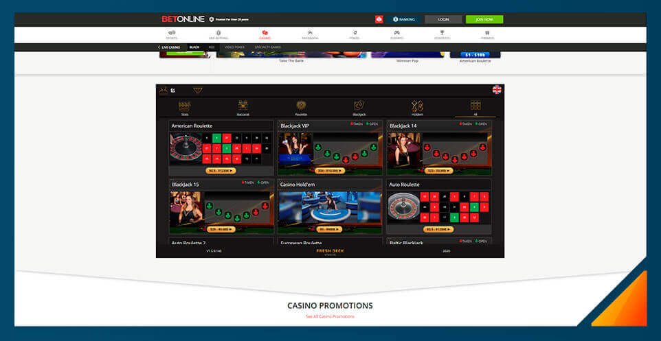 Image of Betonline's Black Live Dealer Casino