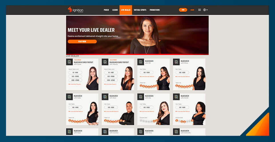 Image of Ignition's Live Dealer Casino