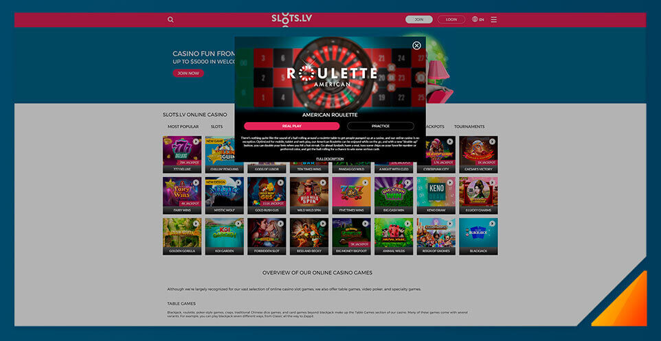 Image of Slots LV Roulette Game Selection