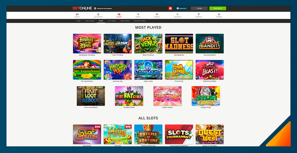 Image of BetOnline Casino's slot games