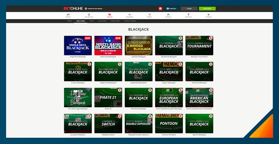 Image of Blackjack games at BetOnline Casino