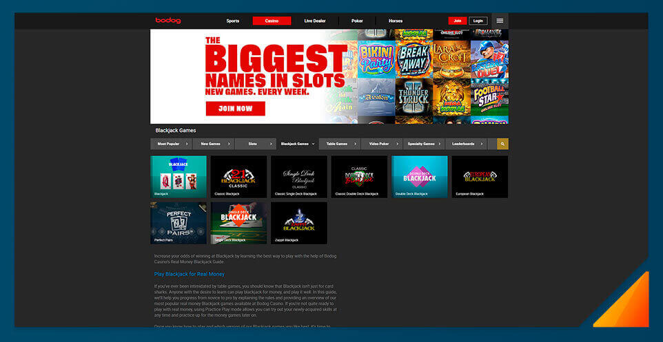 Image of Blackjack games at Bodog Casino