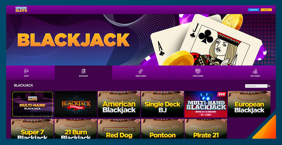 Image of Blackjack games at SuperSlots.ag