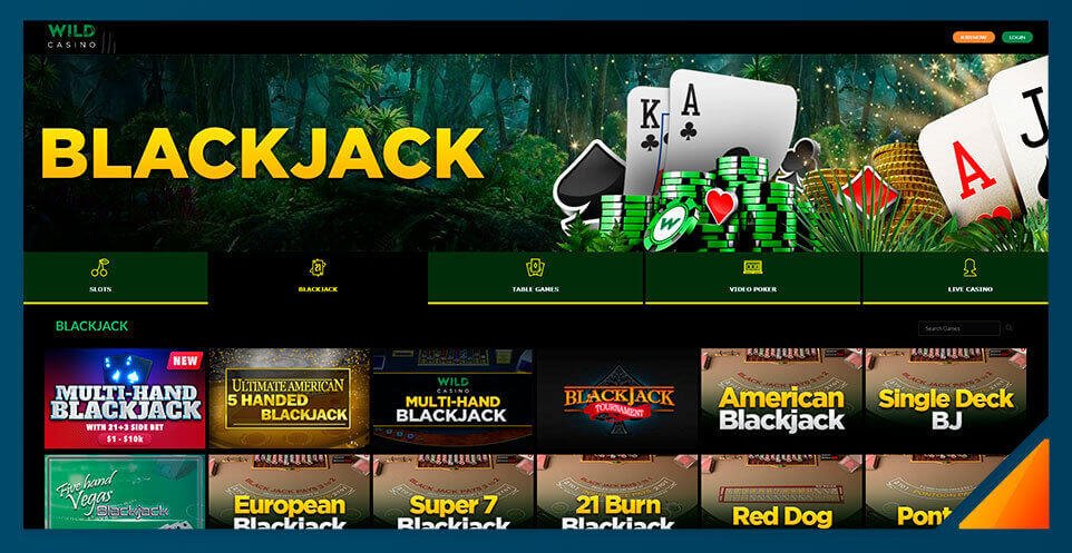 Image of Blackjack games at Wild Casino