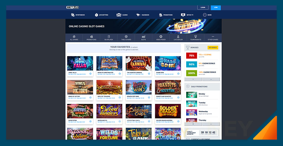 Image of BetUS Casino's slot game selection