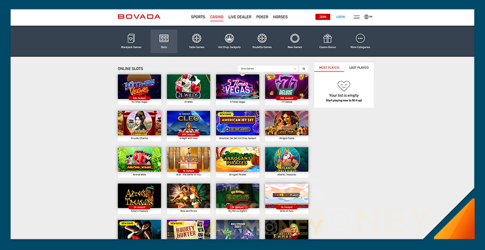 Image of Bovada Casino's slot game selection