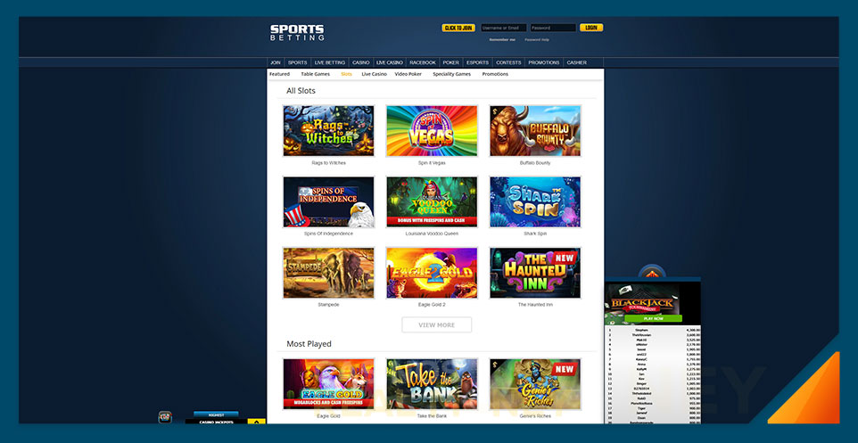 Image of Sportsbetting.ag Casino's slot game selection